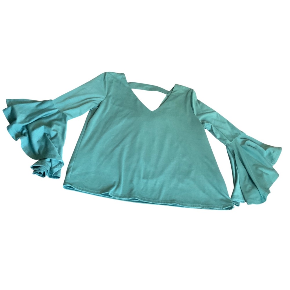 Takara Green Cotton Top with Large rufflly sleeve size Medium